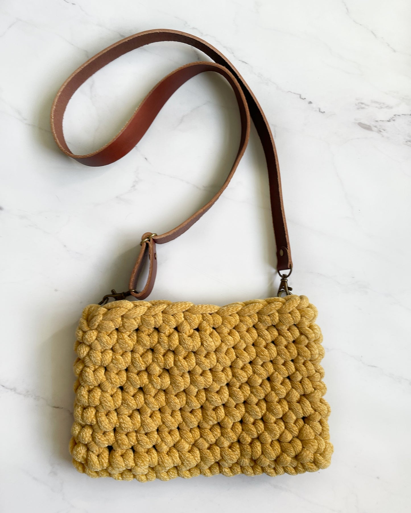 The Chelsea Bag: Chunky Crochet Crossbody Purse in Gold