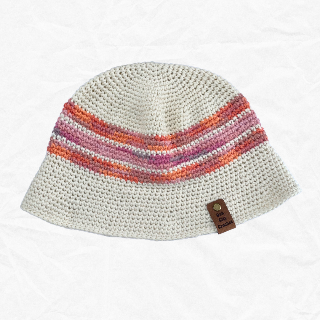 Pink and Orange Striped Crochet Bucket Hat