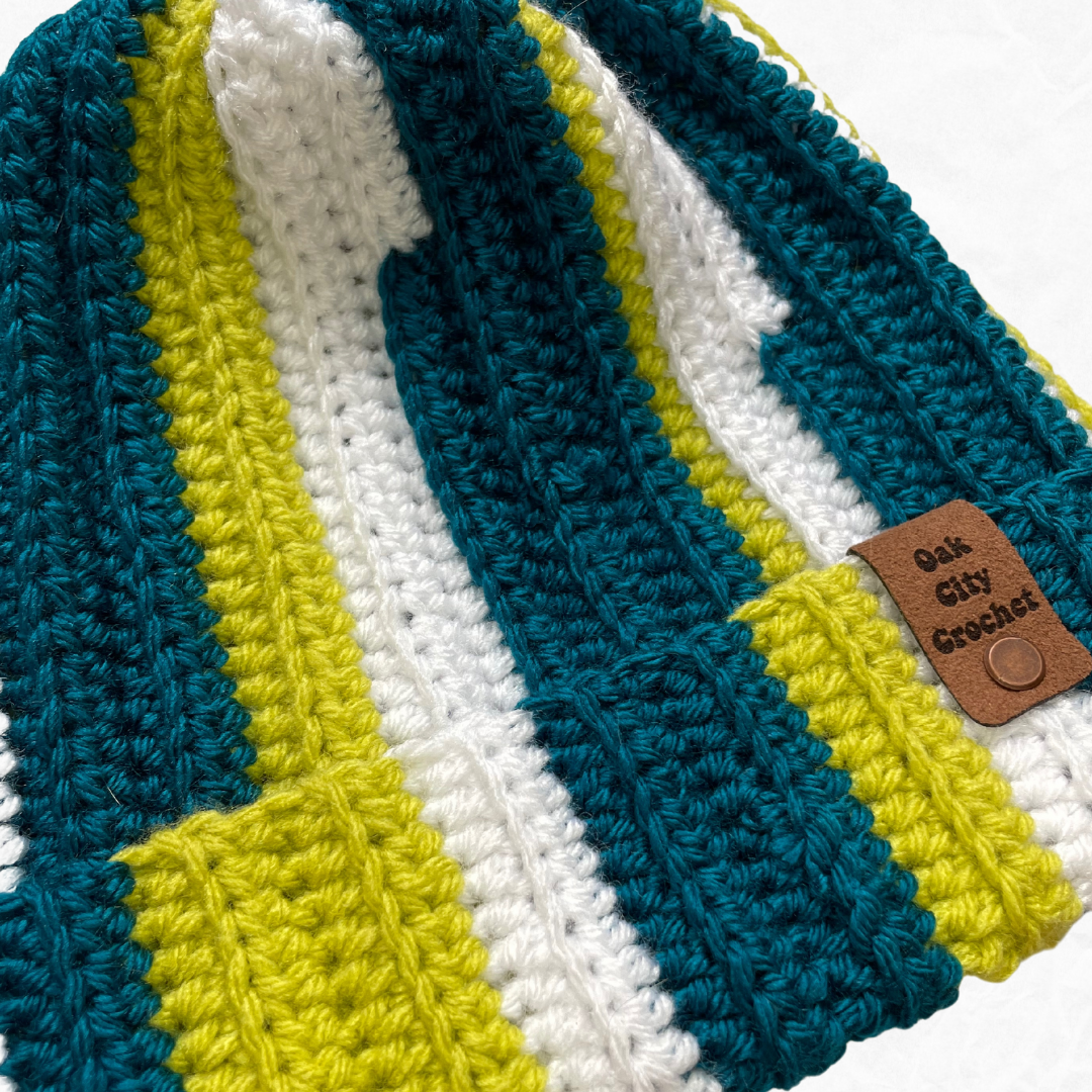 Teal and Lime Green Crochet Beanie